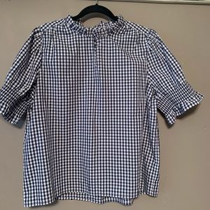 J Crew gingham blouse, Spring 2021.